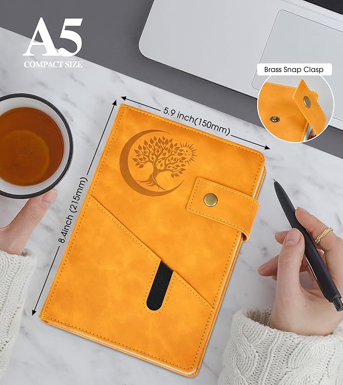 Blank Journal Notebook, A5 Hardcover Leather Sketchbook with 200 Pages Thick Blank Paper for Men Women, Unlined Drawing & Writing Journal, 5.9" x 8.4" Plain Notebook (yellow)