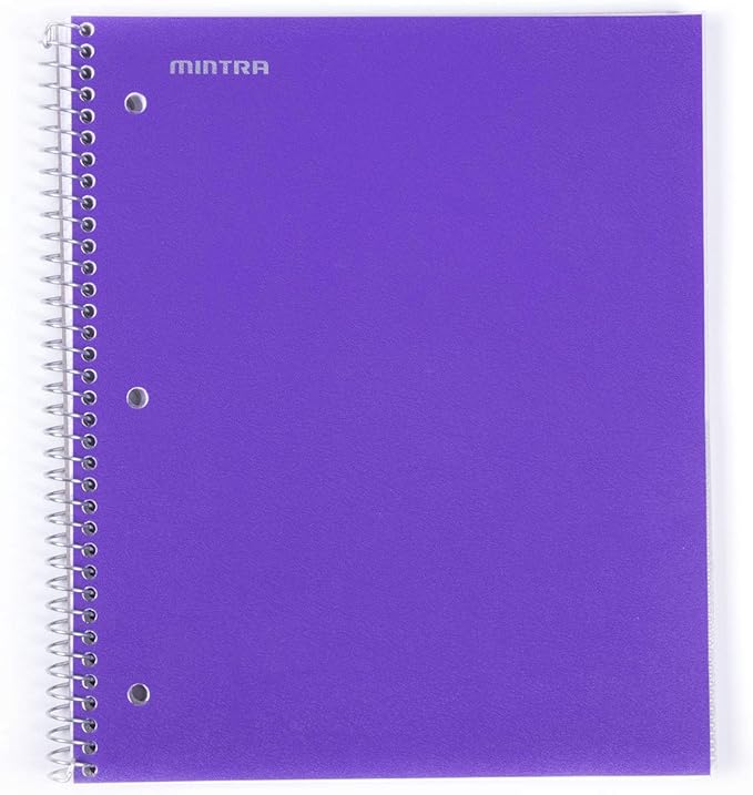 Mintra Office Durable Spiral Notebooks, 1 Subject, (Purple, College Ruled 3 Pack), 100 Sheets, Poly Pocket, Moisture Resistant Cover, Strong Chipboard back, For School, Office, Business