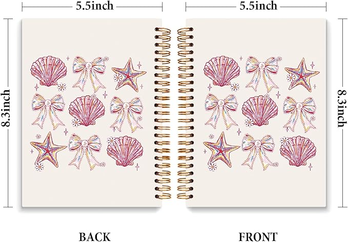 JXREQ Pink Bow Seashell Coquette Notebook Journal Notebook, Trendy Aesthetic Journal for Women, Girly Office Supplies, Coquette Beachy Spiral Notebooks 5.5x8.3