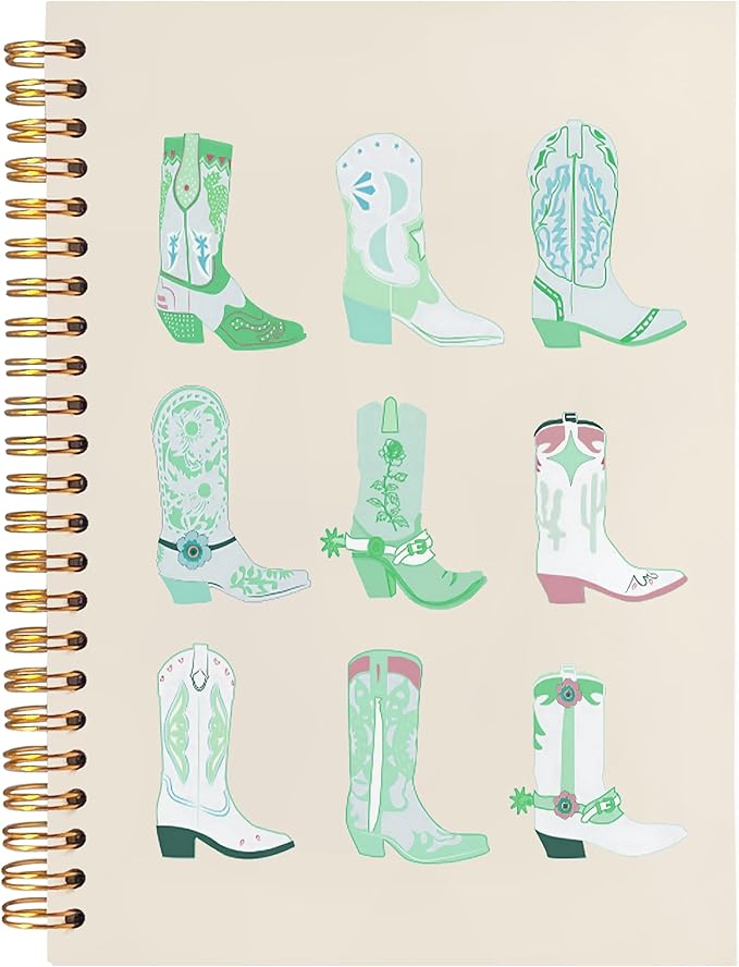 BearCake Green Cowgirl Boot Notebook, Cowgirl Stuff, Cowgirl Gifts, Western Office Supplies, Western Stuff for Women, Boho Western Notebook Journal 5.5x8.3 Green