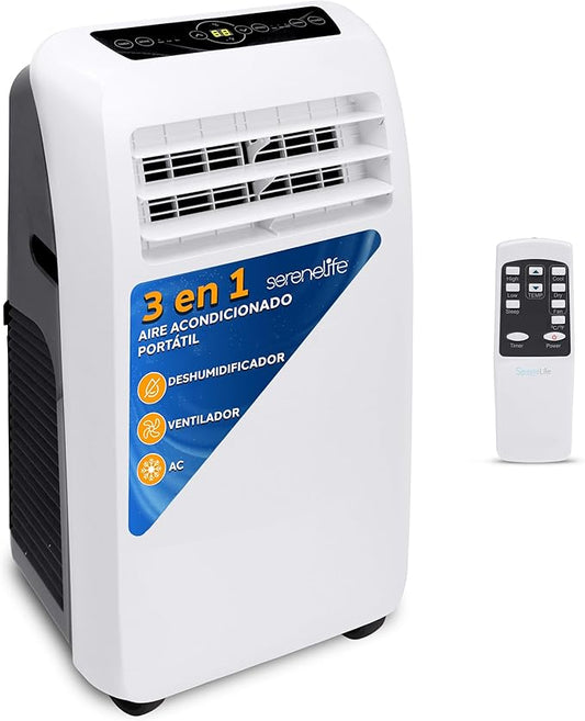 SereneLife Small Air Conditioner Portable 10,000 BTU with Built-in Dehumidifier - Portable AC unit for rooms up to 450 sq ft - Remote Control, Window Mount Exhaust Kit