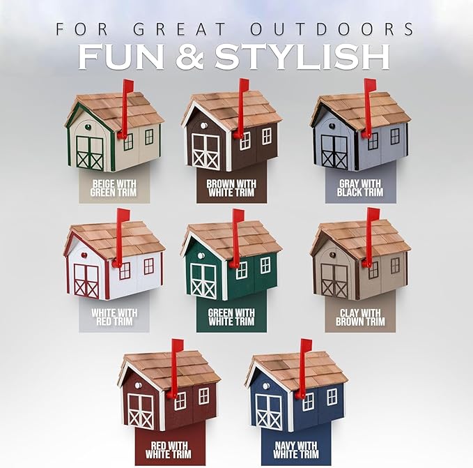 Peaceful Classics Amish Cedar Roof Wooden Mailbox with Window & Door Trim, Handcrafted Mailboxes for Outside, Post Mount Residential Mailboxes - (Beige & Green, Wood)