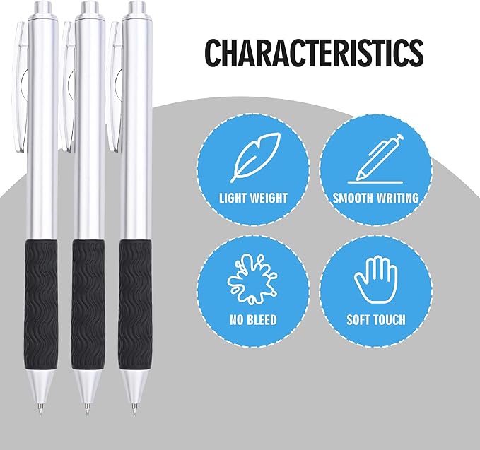 Bulk Black Pens, 50 Black ink Gel Pens,0.5 mm Fine Tip,Wholesale Fine Teacher Pens,Back to School Supplies,Gifts for Friends (Silver Body)