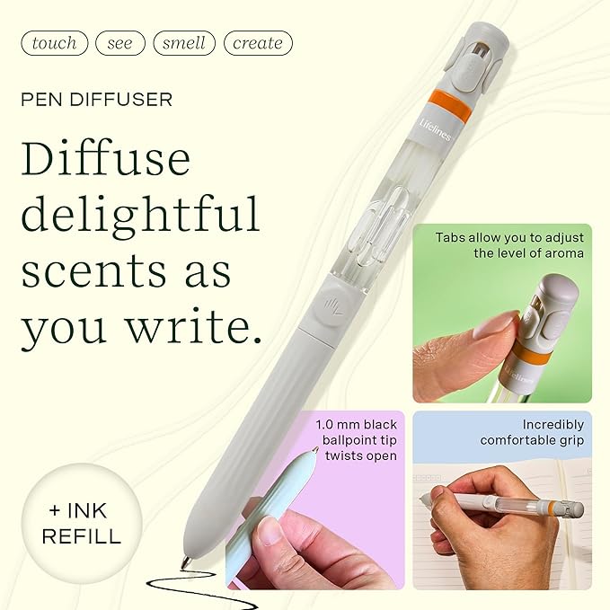 Lifelines Pen Diffuser, Citrus Grove - 1mm Black Ballpoint Pen with Scented Essential Oil Blends – Aromatherapy Diffuser & Sensory Immersion Diffuse Aroma As You Write