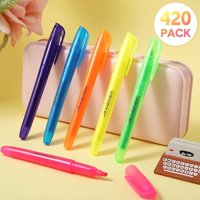 Thenshop 420 Pcs Highlighter Bulk Pack Assorted Colors Highlighter Markers Chisel Tip Fluorescent Pens for Office Classroom Back to School Supplies