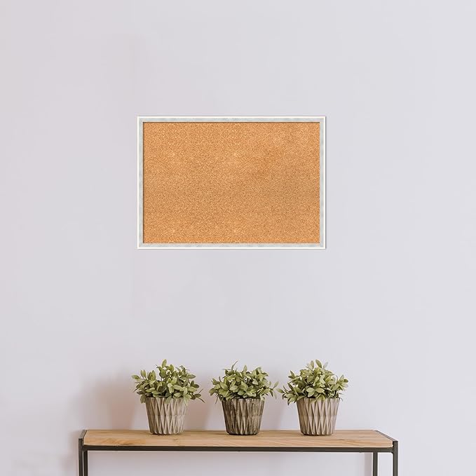 Amanti Art Natural Cork Board for Wall, 19x27 Vision Board with White Frame, Medium Corkboard Office Decor for Home Organization, Modern Corkboard Pinboard to Display Items for Home Organization in
