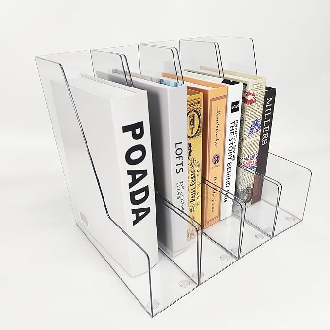 Vertical File Holder, 4 pack Clear Plastic Document Organizer and Clear Magazine Organizer, Multi-purpose Document Organizer for Home Office