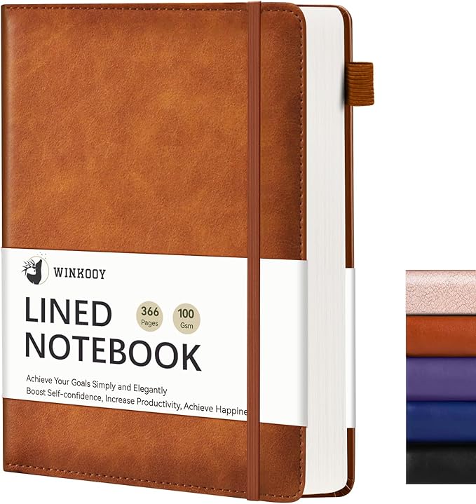 Lined Journal Notebook, 366 Pages, 100Gsm Leather Hardcover Journals for Writing Thick A5 College Ruled Classic Notebook with Pen Loop, Daily Journal for Women Men Travel Business Work Office