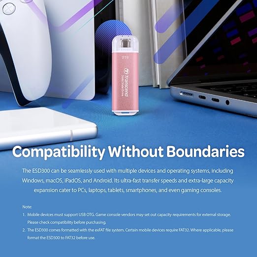 Transcend 512GB External SSD, USB 3.2 Gen2, Up to 1,050MB/s, Portable SSD with Type C, for Steam Deck, ROG Ally, MSI Claw, Windows & Mac, iPhone, iPad, Android, PS5, Xbox, Smart TV, Pink