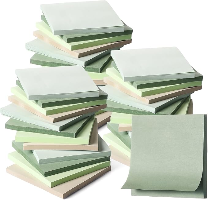 Thenshop 36 Pads Sticky Notes 3''x3'', Self Stick Notes Pads Office Supplies, 50 Sheets/pad Colored Aesthetic Sticky Accessories Home, Office, Notebook(Green)