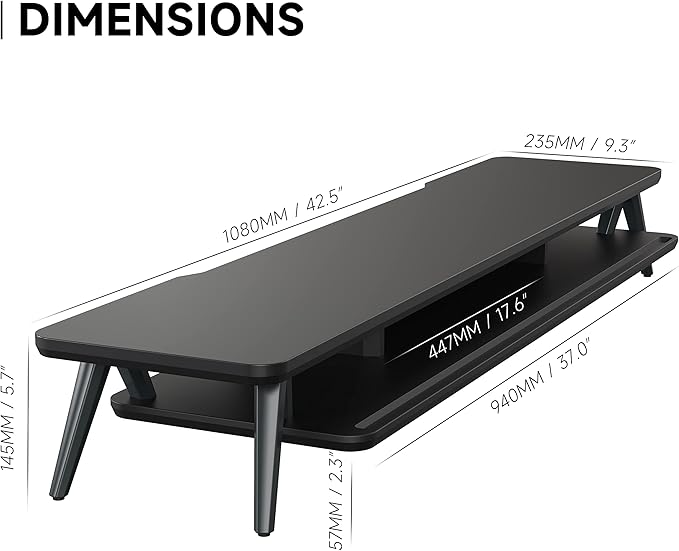 Fenge Dual Monitor Stand, Monitor Stands Riser for 2 monitors, 42.5 Inch Wood Desk Shelf with Storage Organizer and Cable Management for Office Desk Accessories