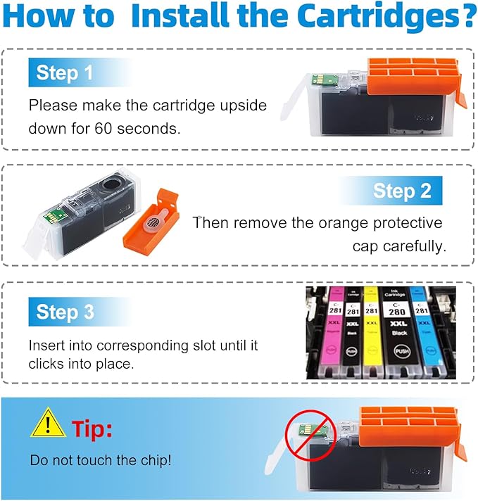 Compatible Ink Cartridge Replacement for for Canon pg280 bk PGI-280 PGI-280XXL BK Black Ink TankWorks for PIXMA TR7520 TR8520 TR8620 TS6120 TS6320 TS8220 TR8622 TS9120 Printers（3Pack）
