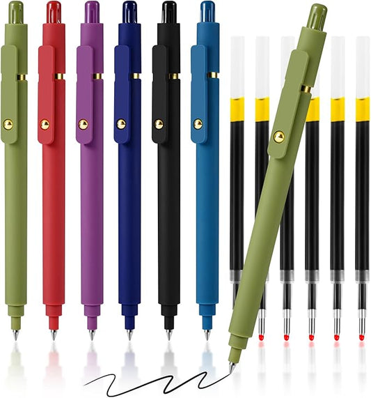 TINNIVI Gel Pens, 6 Pack 0.7mm Fine Point Black Ink Pens with 6 Refills, Quick Dry & No Smear, Smooth Writing Pens for Journaling, School, Office Supplies, Gifts for Women and Men