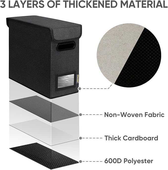 BALEINE File Organizer Box with Lid, Collapsible File Folder Organizer with Plastic Slide, Hanging File Folder Box for Office Document Storage (1 Pack, Black, S)