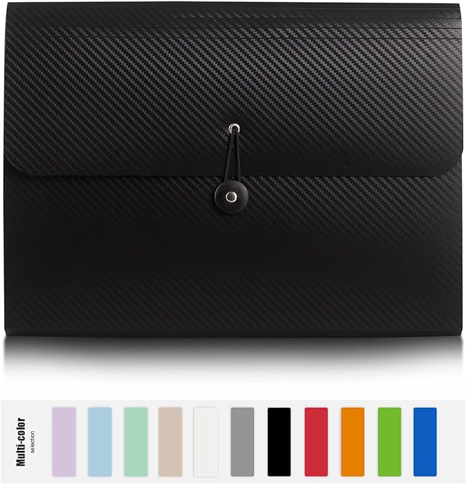 Expanding File Folder File Organizer 13 Pockets File Organizer Accordion Filing Folder Expandable File Folder for Documents Aesthetic Paper Organizer Folder for Work, School, Home, Office, 2Black