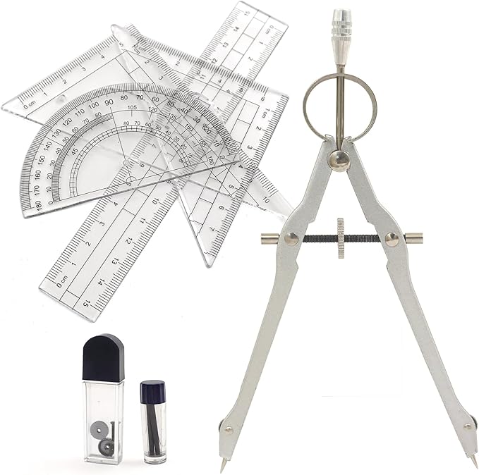 Math Compass Geometry Drafting Compass Kit with Ruler Protractor Set Squares and More for Students Math Starters Drawing Circles