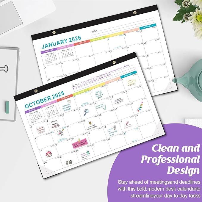 Gannyfer 2025-2026 Desk Calendar, Fridge Calendar Magnet, 18 Monthly Large Yearly Desktop/Wall Calendar, July 2025 - Dec 2026, with Plastic Cover Hanging String Corner Protectors, 17" x 12", Organizers for Office, Home and School (3 Sticker)