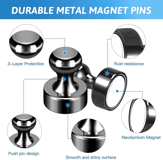 50Pack Fridge Magnets,Black Refrigerator Magnets,Small Magnets for Whiteboard,Strong Fridge Magnet Adults,Push Pin Magnet for Kitchen, Office, Classroom, Locker