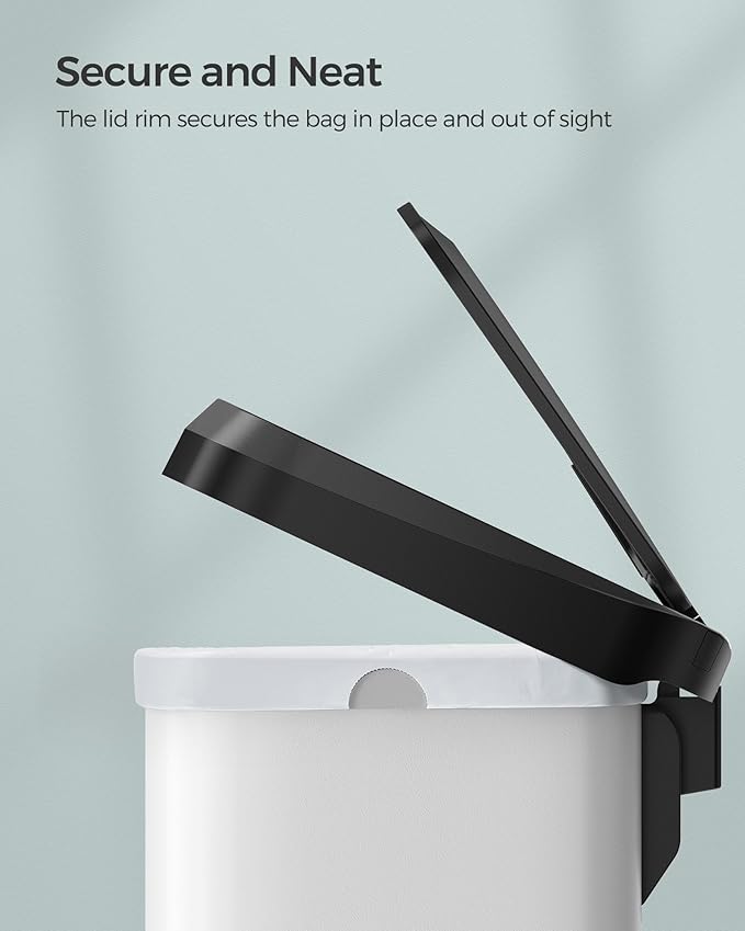 SONGMICS Kitchen Trash Can, 18-Gallon Stainless Steel Garbage Can, with Stay-Open Lid and Step-on Pedal, Soft Closure, Tall, Large and Space-Saving, White and Black ULTB520W68