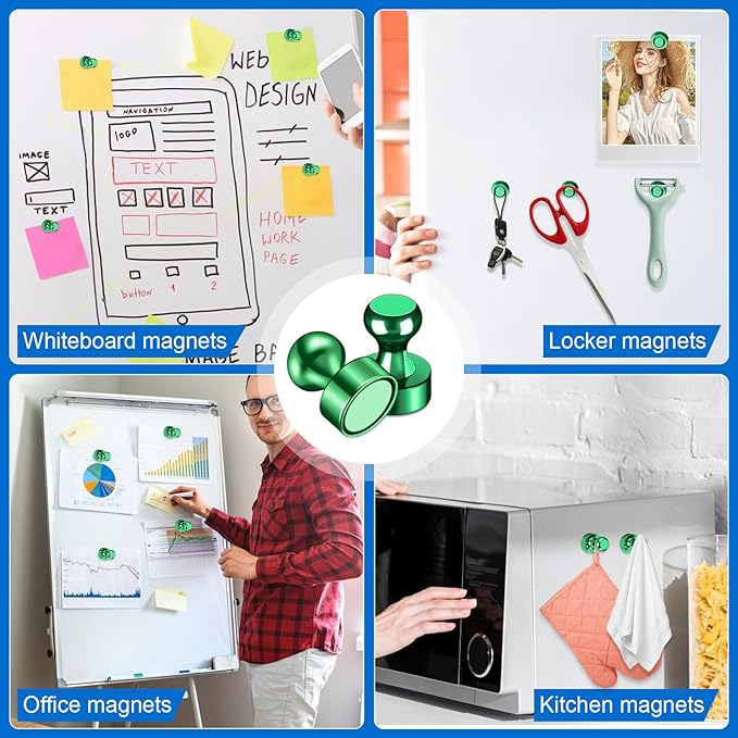 LOVIMAG Refrigerator Magnets, 20 Pack Fridge Magnets Green Strong Magnets for Whiteboard, Small Neodymium Magnets for Fridge, Ideal for Lockers, Kitchen, Office, Map,Home Decorative