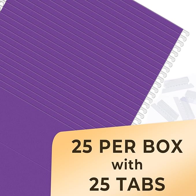 SUNEE 25 Pack Hanging File Folders, Purple Folders, Hanging File Folders Letter Size with 1/5-cut Tabs, Stay Organized for Your Home and Office Bulk File and Documents