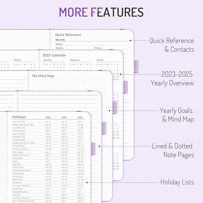 Undated Weekly Planner for 2025, Forvencer Simplified Weekly & Monthly Calendar Planner, Cute Daily Organizer Notebook, Agenda Journal to Track Goals & Tasks, Start Anytime, A5 Size, Lilac