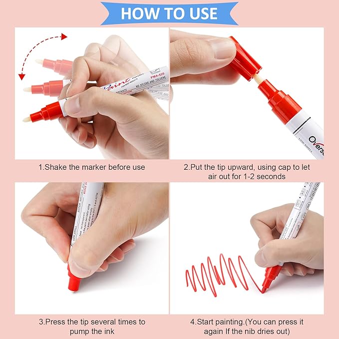 Paint Pens Paint Markers - Red Permanent Markers 8 Pack, Oil Based Waterproof Quick Dry Medium Tip Marker Pen for Metal, Wood, Fabric, Plastic, Rock, Stone, Mugs, Canvas, Glass, Art Craft