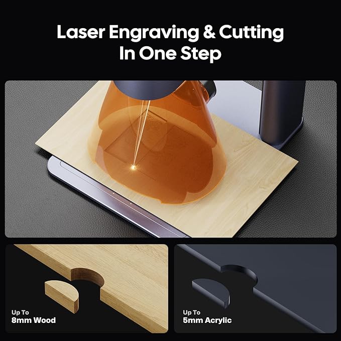 LaserPecker LP4 Dual-Laser Engraver with Cubic Protection Cover, Auto-Pause Safety Sensor, Smoke Extraction for Engrave Metal, Wood, Plastic, Rotary & Slide Extensions Included