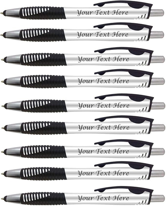 Personalized Pens with Your Custom Logo or Text-250 Pack Bulk-for Businesses, Parties, and Events, 2 in 1 Capacitive Stylus & Ballpoint Pen Compatible with Most Touchscreen Devices, Silver