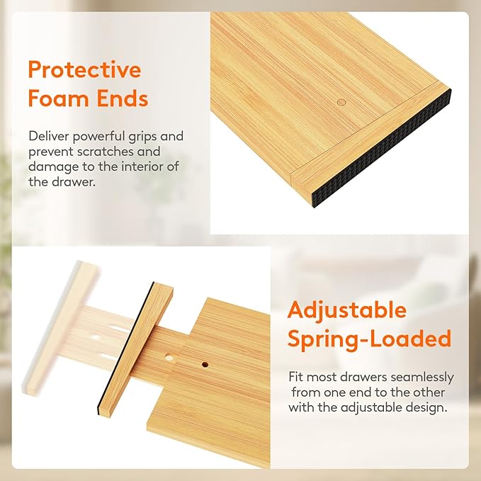 Lifewit 8 Pack Drawer Dividers Bamboo 6" High, 16-22" Adjustable Clothes Drawer Organizers, Expandable Dresser Separators in Bedroom/Bathroom/Kitchen/Office Organization and Storage