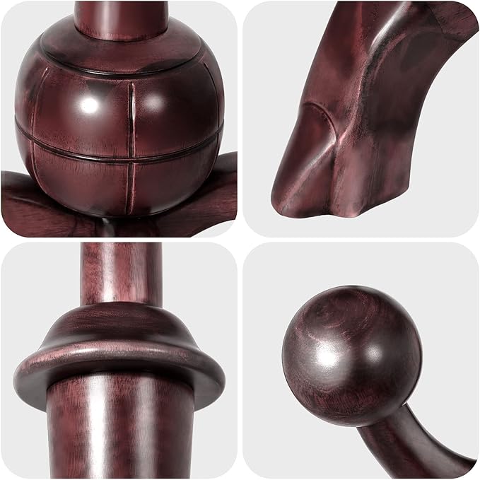 Coat Rack Freestanding Wood Tree Rack with 8 Hooks, Creative Design Tree Branch-look, Coat Tree Clothes Hanger Stand with Stable Sphere Base for Entryway, Hallway, Bedroom (Wine Red)