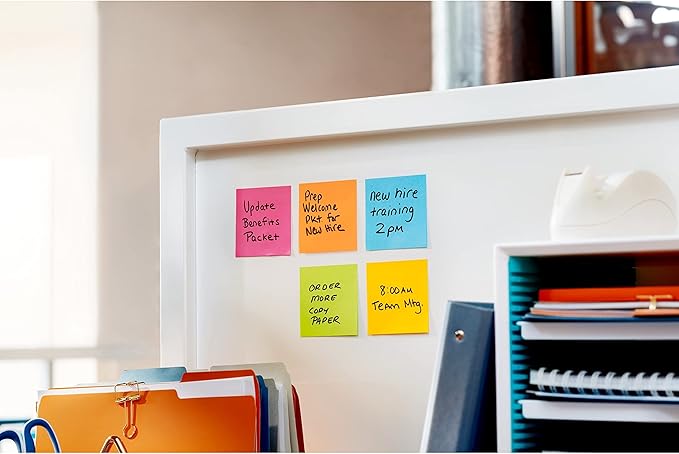 Post-it Super Sticky Notes, 3x3 in, 6 Pads, 2X The Sticking Power, Energy Boost Collection, Bright Colors (Orange, Pink, Blue, Green),Recyclable (654-6SSAU)