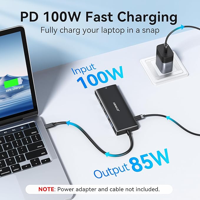 USB C Hub Multiport Adapter,10 in 1 USB C to USB HDMI Ethernet Hub USB C Dongle for MacBook Pro/Air, iPad Pro,Dell with 4K@60Hz HDMI+Ethernet+4USB+1USB-C Data Port+SD/TF Card Reader+100W PD (Black)