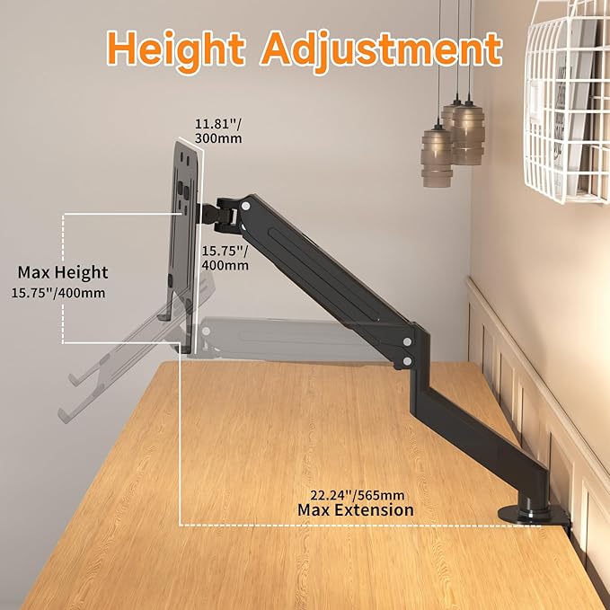 suptek Laptop Desk Mount,Fully Adjustable Monitor and Laptop Mount Stand for 11-17 Inch Notebook and 17-32 inch Monitor Screen,Holds 22lbs with Vented Tray