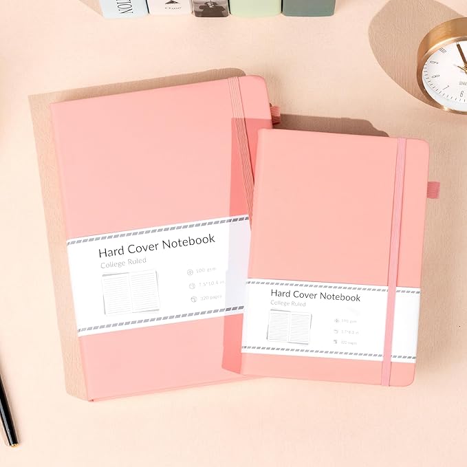 CAGIE Lined Journal Notebook, 320 Pages College Ruled Notebook, 100 Gsm Paper Thick Journal, B5 Hardcover Leather Journals for Writing Women, 7.6x10 In, Pink