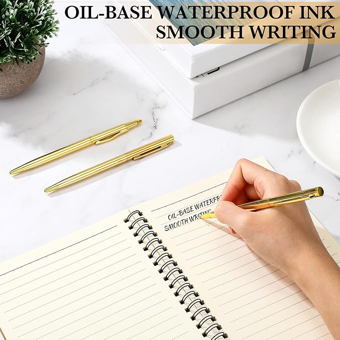 Fuutreo 25 Pack Wedding Gold Pens Bulk Gold Metal Pens Slim Ballpoint Retractable Ballpoint with Black Ink Mini Conical for Wedding Favors Guests, Office Business Teachers,1.0 mm