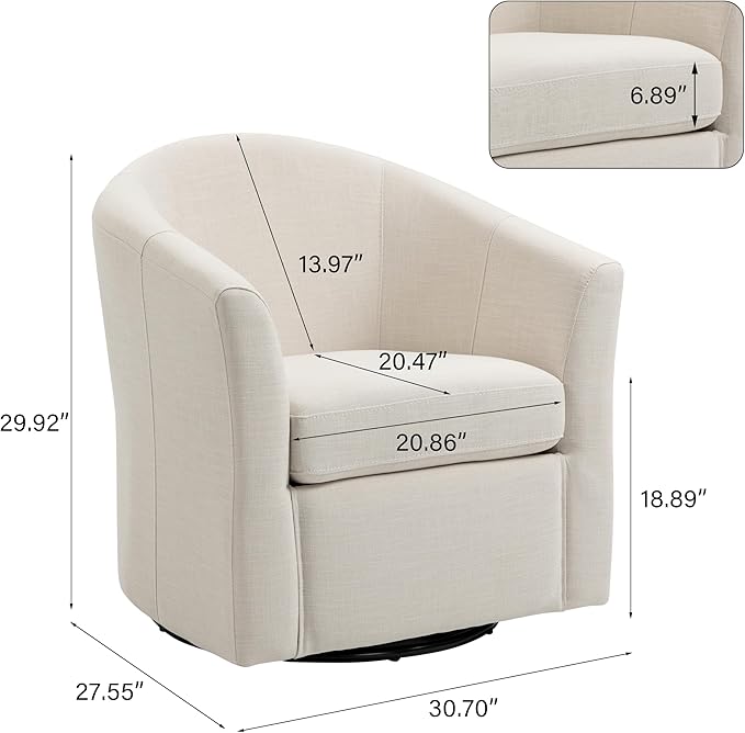 UIXE 360° Swivel Barrel Accent Chairs Set of 2, Modern Round Arm Chair Upholstered Club Armchair, Single Sofa Seating in Fabric for Living Room, Bedroom (Beige)