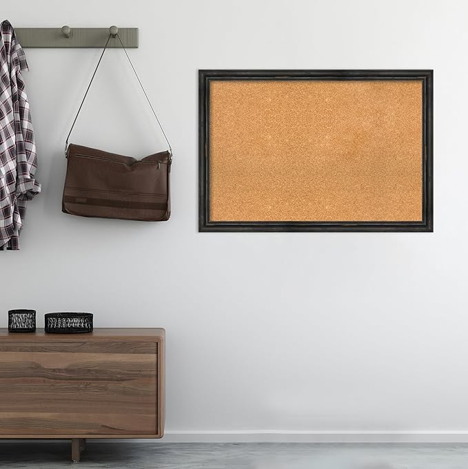 Amanti Art Natural Cork Board for Wall, 27x39 Vision Board with Black Wood Frame, Large Corkboard Office Decor for Home Organization, Rustic Farmhouse Corkboard Pinboard to display items for home