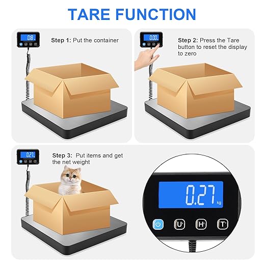 Digital Shipping Scale, 5g High Accuracy 440 lb Postal Scale with Hold and Tare Functions for Parcels/Luggage/Home, Manual/Auto Shutoff, Extended LCD Display, Batteries and AC Adapter Included