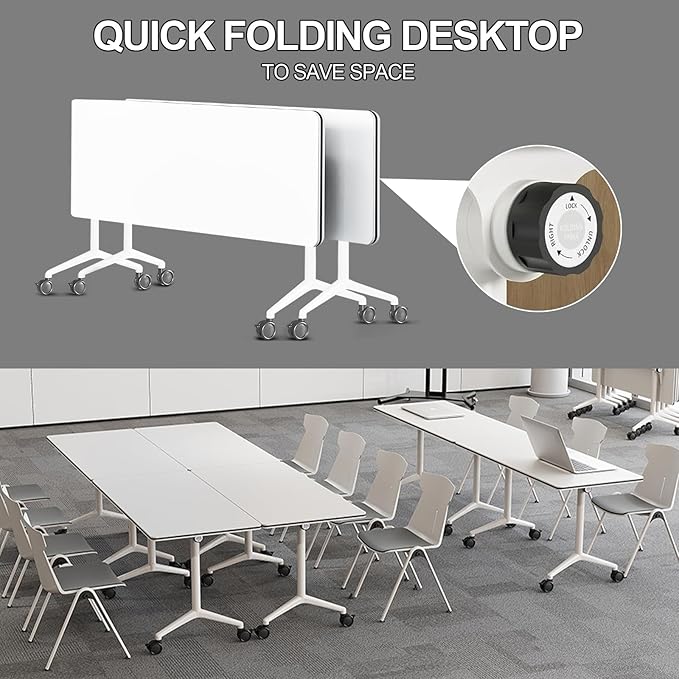 Folding Conference Room Tables 6 Pack, Foldable Modern Mobile Meeting Table Desk Training Table 6FT Large Rolling OfficeTable for Conference Training Classroom (2, 70.8" * 23.6" * 29.5")