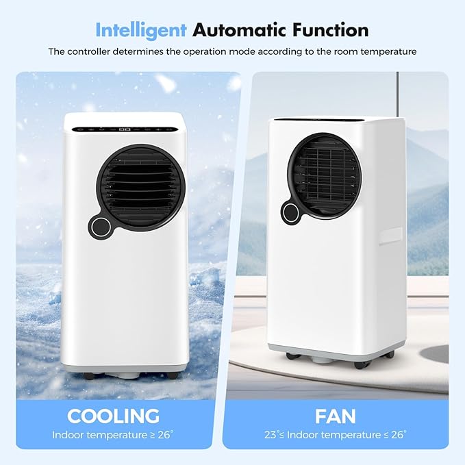 Portable Air Conditioners, 16000 BTU 6-in-1 Cooling, Dehumidifier & Fan, Ultra Quiet with 24H Smart Timer, Auto Shut-Off & Child Lock for Home/Bedroom/Office