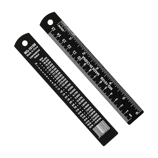PATIKIL 15cm/6" Metal Ruler, 2 Pack Aluminum Alloy Rulers with Centimeters, Millimeters, Inches and Conversion Table Straight Edge Ruler for Writing Machinist Drafting, Black