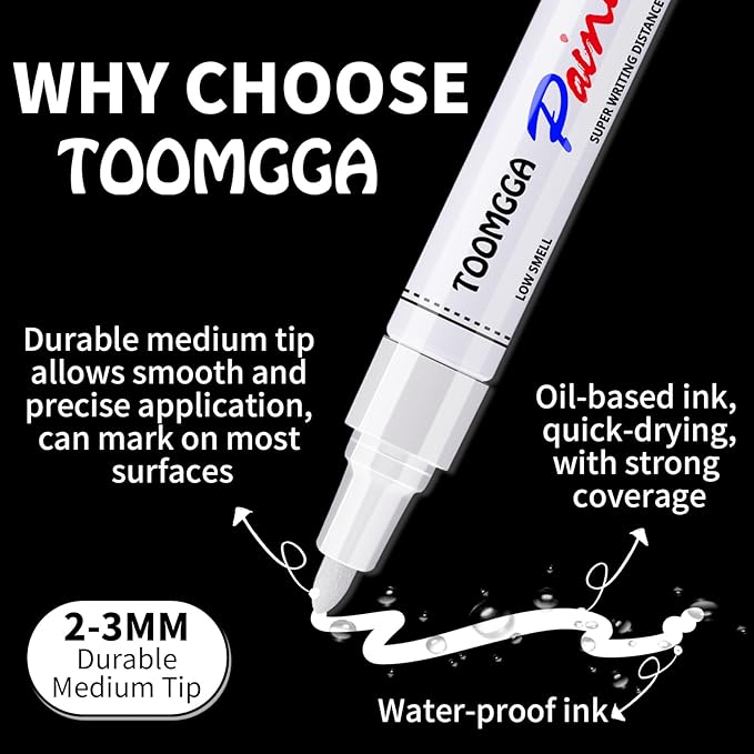 White Paint Pens Permanent Paint Markers - 24 Pack Oil Based Marking Pens, Medium Point, Quick Drying and Waterproof for Rock Painting Car Tyre Metal, Plastic, Canvas, Wood, Glass
