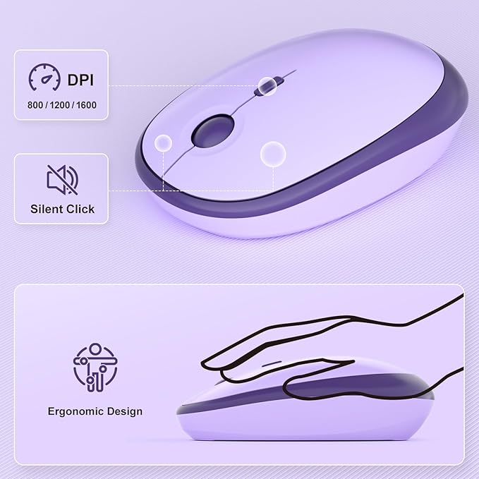 MOFII Wireless Keyboard and Mouse, Retro Typewriter Keyboard and Silent Mouse, 2.4GHz Full Size Keyboard and Mouse Wireless Combo for Laptop, PC, Desktop, Windows (Violet)