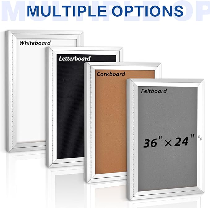 SWANCROWN Outdoor Lockable Gray Fabric Bulletin Board Shatter Resistant Display Cases Wall Mount Message Board with Swing Door,36x24 inches