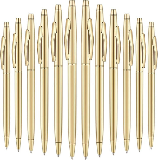 Unibene 18 Pack Slim Gold Ballpoint Pens Black Ink 1 mm - Black ink, Nice Gift for Business Office Students Teachers Wedding Guest