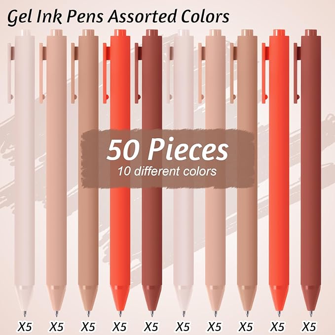 Crtiin 50 Pcss Gel Ink Pens Bulk Black Ink, Smooth Writing Cute Colorful Pens for Back to School First Day of School Teacher Student Server Office Supplies Staff Party Favor Gifts (Orange Series)