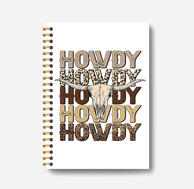 Howdy Western Notebook Journal 164 Pages - Western Gifts for Women Cowboy Cowgirl, Western Cool Notebook, College School Supplies, 5.5×8.3 Notebook Spiral Bound