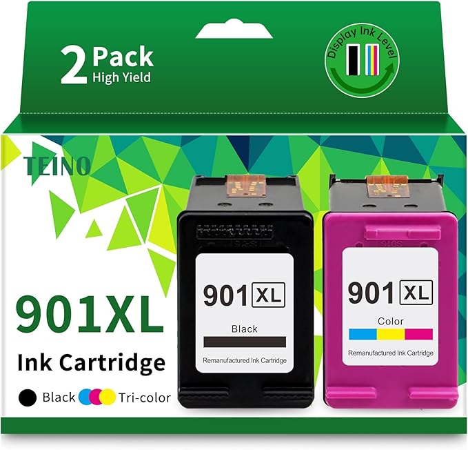 TEINO 901 Ink Cartridges Remanufactured Ink Cartridge Replacement for HP 901 901XL 901 XL use with HP OfficeJet J4680 J4580 4500 J4500 Series J4680c J4624 J4640 J4524 Printers (Black Tri-Color) 901XL