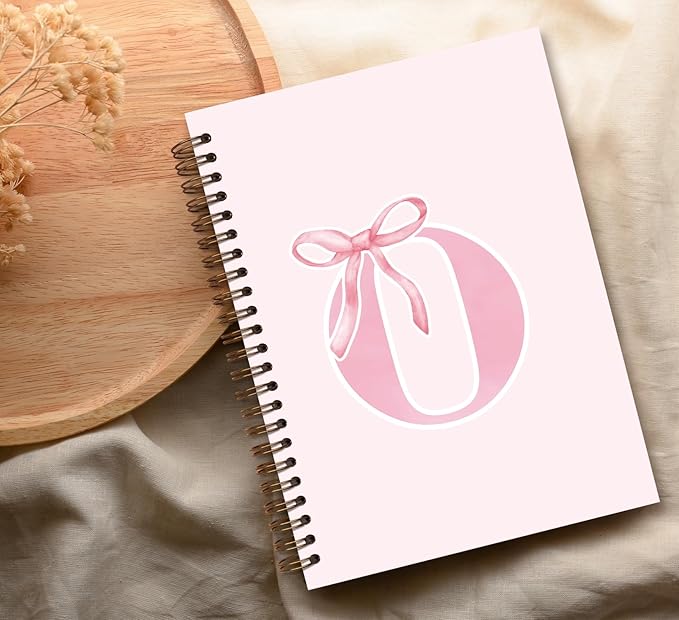 Coquette Trendy Preppy Pink Bow Spiral Notebook,Initial O Journal Personalized Teen Girl Gifts,Monogrammed Gifts for Women Teen Girl,College Ruled Hardcover Spiral Notebook 5.5 x 8.3